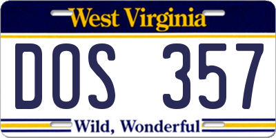 WV license plate DOS357