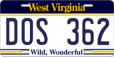 WV license plate DOS362