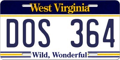 WV license plate DOS364