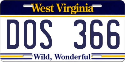 WV license plate DOS366