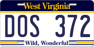 WV license plate DOS372