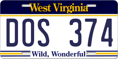WV license plate DOS374