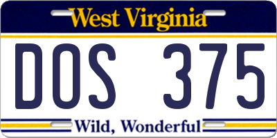 WV license plate DOS375