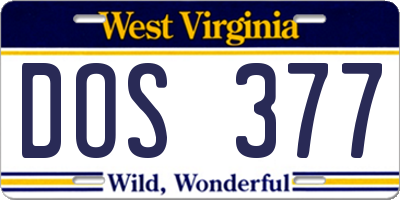 WV license plate DOS377