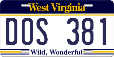 WV license plate DOS381