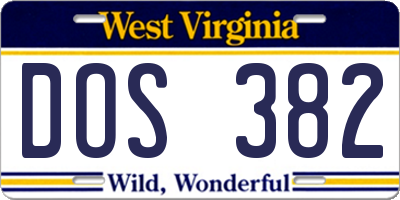 WV license plate DOS382