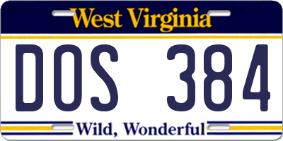 WV license plate DOS384
