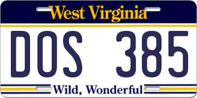 WV license plate DOS385