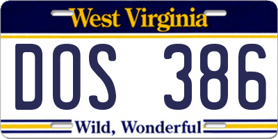WV license plate DOS386