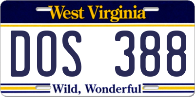 WV license plate DOS388