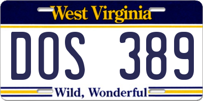 WV license plate DOS389