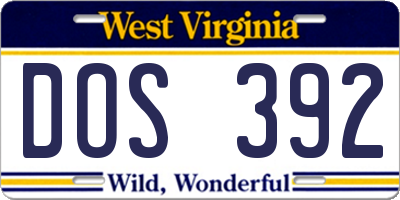 WV license plate DOS392