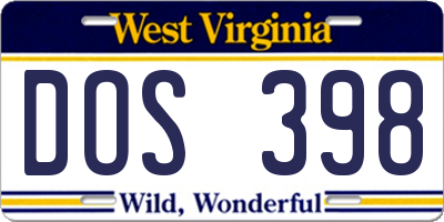 WV license plate DOS398