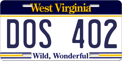 WV license plate DOS402