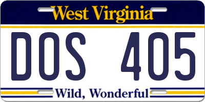 WV license plate DOS405
