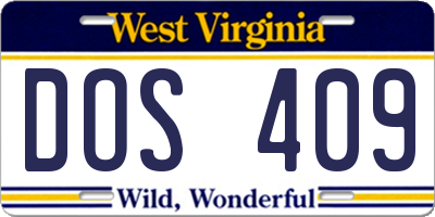 WV license plate DOS409