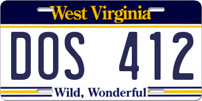 WV license plate DOS412