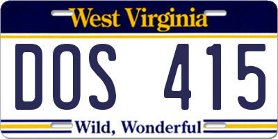 WV license plate DOS415
