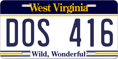 WV license plate DOS416