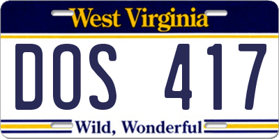 WV license plate DOS417