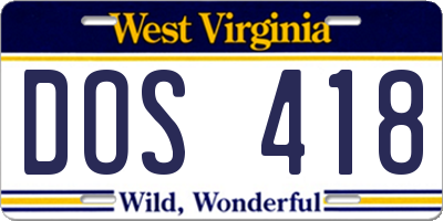 WV license plate DOS418