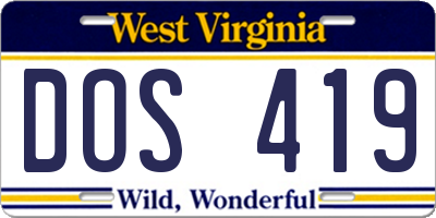 WV license plate DOS419