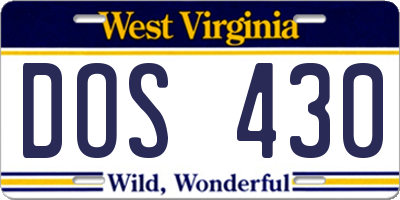 WV license plate DOS430