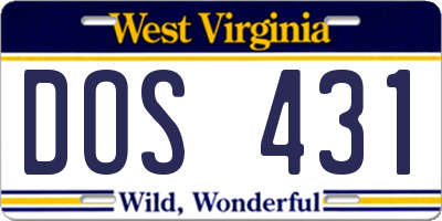 WV license plate DOS431