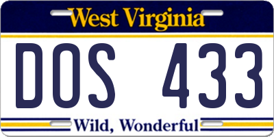 WV license plate DOS433