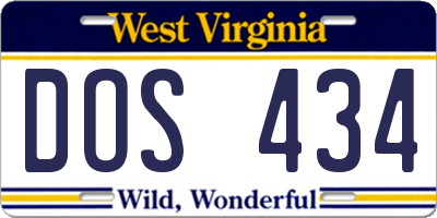 WV license plate DOS434