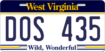 WV license plate DOS435