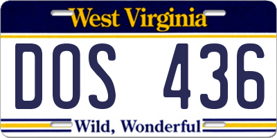 WV license plate DOS436