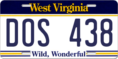 WV license plate DOS438