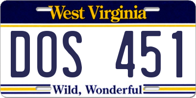 WV license plate DOS451