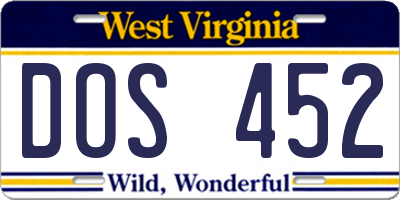WV license plate DOS452