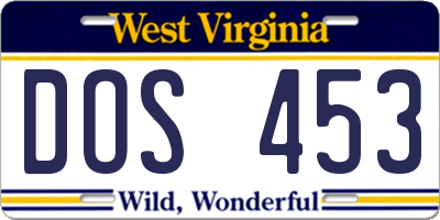 WV license plate DOS453