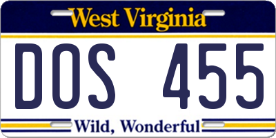 WV license plate DOS455