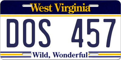 WV license plate DOS457