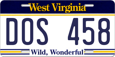 WV license plate DOS458