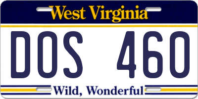 WV license plate DOS460