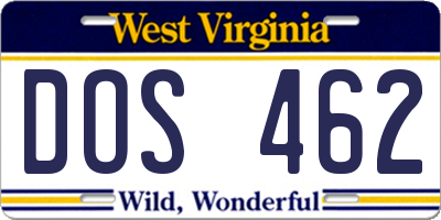WV license plate DOS462