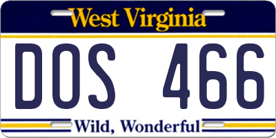 WV license plate DOS466
