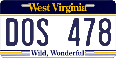 WV license plate DOS478