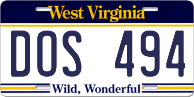 WV license plate DOS494
