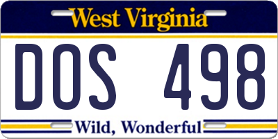 WV license plate DOS498