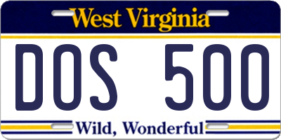WV license plate DOS500