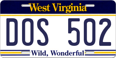 WV license plate DOS502