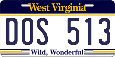 WV license plate DOS513