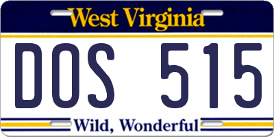 WV license plate DOS515
