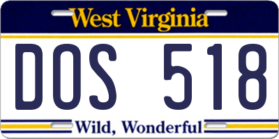 WV license plate DOS518
